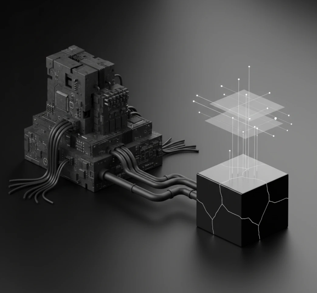 Illustration of outdated legacy system being modernized with new technology